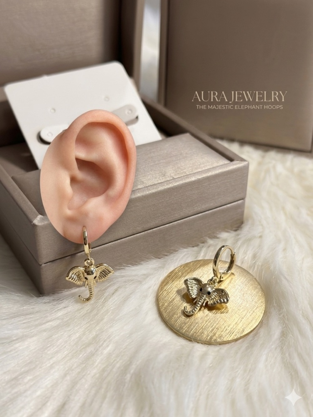 14k Gold - Filled Elephant Hoop Charm Earrings